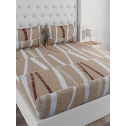 Huesland White & Brown Abstract Printed Cotton 144 TC King Bedsheet with 2 Pillow Covers-image-37