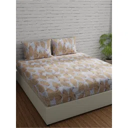 Huesland White & Brown Printed 144 TC Cotton King Bedsheet & 2 Pillow Covers-picture-18