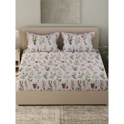 Huesland White & Pink Floral Printed Cotton 210 TC Queen Bedsheet Set 2.54 m x 2.23 m-image-43