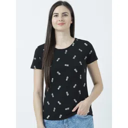 Huetrap Women Black Printed Round Neck T-shirt-picture-33