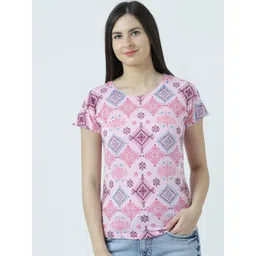 Huetrap Women Pink Printed Round Neck T-shirt-picture-34