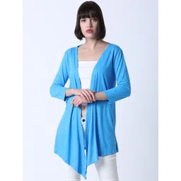 Huetrap Women Turquoise Blue Solid Open Front Shrug-picture-37