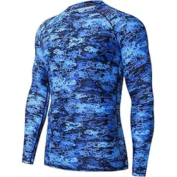 huge sports Men's Splice UV Sun Protection UPF 50+ Skins Rash Guard Long Sleeves, Pixel Blue, X-Large-picture-35
