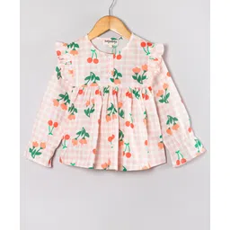 Hugsntugs Cotton Woven Full Sleeves Floral Printed Frill Detailed Top - Soft Pink-picture-24