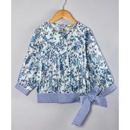 Hugsntugs Cotton Woven Full Sleeves Floral Printed Top - Blue-picture-35