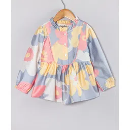 Hugsntugs Cotton Woven Full Sleeves Floral Printed Top - Grey-picture-33