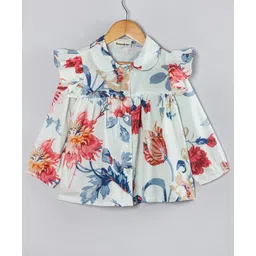 Hugsntugs Cotton Woven Full Sleeves Floral Printed Top - White-picture-29