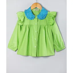 Hugsntugs Cotton Woven Full Sleeves Solid Top With Checked Collar - Light Green-picture-26