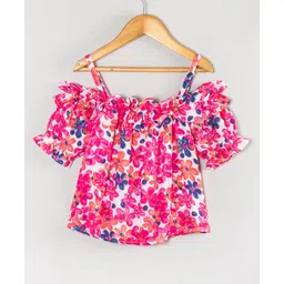 Hugsntugs Woven Cotton Cold Shoulder Floral Printed Top - Pink-picture-15