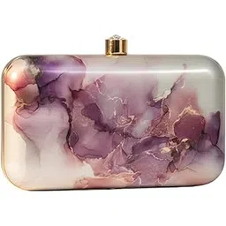 hunar by seema dhingra Hunar Women’s Marble Print Box Clutch | Elegant Evening Party Clutch with Golden Frame & Crystal Clasp | Stylish Handbag for Weddings & Special Occasions – Purple-picture-45