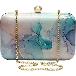 hunar by seema dhingra Hunar Women’s Marble Print Clutch Party Purse with Golden Chain | Elegant Evening Handbag for Weddings & Events | Stylish Box Sling Bag for Girls (Multicolor)-picture-27