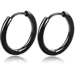 hunky dory Classic Black Plain Thin Huggie Hoop Ear Lobe Earrings Stud for Men | Women (1 Pair)-picture-17
