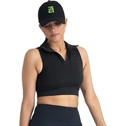 hunnit 2 in 1 Sports Bra Crop Top - women's Polo Neck and Racerback styles with Medium Coverage, Lightly Padded, Stretchy Sports Bra perfect for Gym Workout and Sweat Wicking Fabric-picture-16