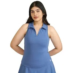 hunnit Polo Neck Tank Top with in Built Sports Bra | Lightweight Tank Top | Women's Halter Neck Crop Top | Sports Textured Activewear Top | Quick Drying & Breathable Fabric | Gym Wear Workout Top-picture-46