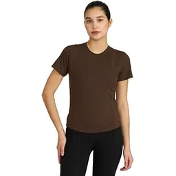 hunnit Round Neck Activewear Top for Women | Slim Fit Activewear Training Top | Women's Dry Fit Polyster T-Shirt | Calf Sleeves Activewear Tops for Sports, Gym, Workout, Yoga-picture-35