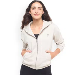 Hunnit Women Cotton Solid Full Zipper Cuff Sleeves Hooded Jacket-picture-31