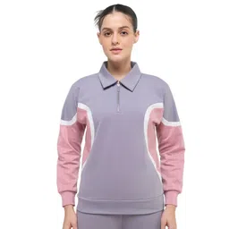 Hunnit Women Polo Neck Relaxed Fit Wave Style Cotton Sweatshirt-picture-26