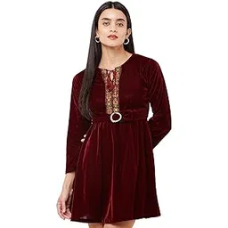 hunoor Women Designer Velvet Tunic has v-Neck Fashionable Mini Dress-picture-57