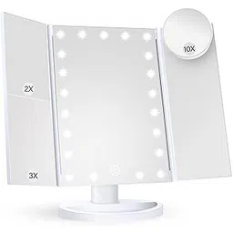 huonul Vanity Mirror With Lights, 1x 2X 3X Magnification, Touch Control, Trifold, Dual Power Supply, Portable LED, Women Gift-picture-30