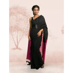 Huts and Looms Black Cotton Colourblocked Saree-picture-13