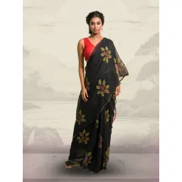 Huts and Looms Black Cotton Printed Saree-picture-12