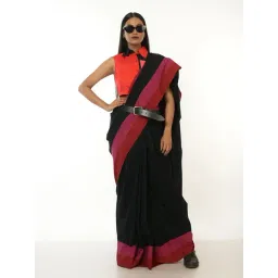 Huts And Looms Black Cotton Solid Cotton Saree image 1