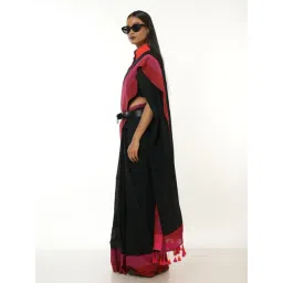 Huts And Looms Black Cotton Solid Cotton Saree image 5