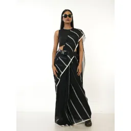 Huts And Looms Black Cotton Stripes Cotton Saree-picture-31