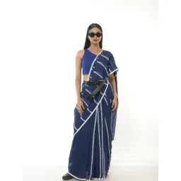 Huts And Looms Blue Cotton Stripes Cotton Saree-picture-12