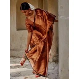 Huts And Looms Copper Solid Tissue Saree-picture-27