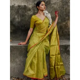 Huts And Looms Green Solid Tissue Saree-picture-44