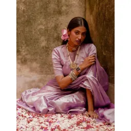 Huts And Looms Lavender Solid Tissue Saree image 3
