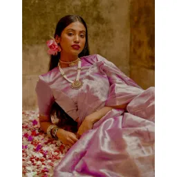 Huts And Looms Lavender Solid Tissue Saree image 4