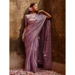 Huts And Looms Lavender Solid Tissue Saree image 1