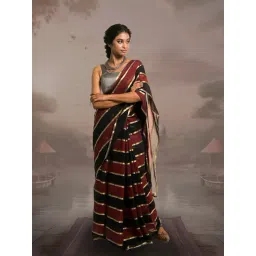 Huts and Looms Maroon & Black Cotton Striped Saree-picture-14