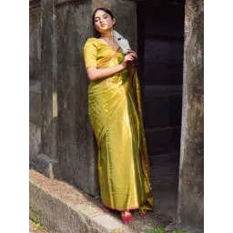 Huts And Looms Olive Solid Tissue Saree-picture-24