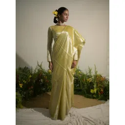 Huts And Looms Olive Solid Tissue Saree-picture-29
