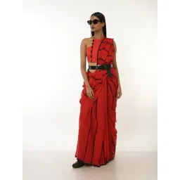 Huts And Looms Red Cotton Stripes Cotton Saree-picture-17