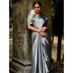 Huts And Looms Silver Solid Tissue Saree-picture-30