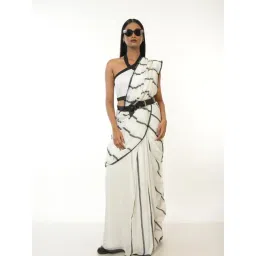 Huts And Looms White Cotton Stripes Cotton Saree-picture-27