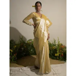 Huts And Looms Yellow Solid Tissue Saree-picture-35