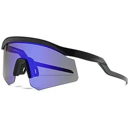 HUVORA ZigZag Shield Sports Sunglasses for Cricket Cycling | UV Protected Anti Glare Mirrored Goggles for Men | Anti Fog, Water Repellant, Shatter Resistant, Stylish Branded Coolers (Black Blue)-picture-26