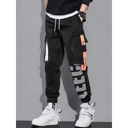 hvbk Men Colorblock Black Track Pants-picture-29