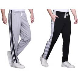 hvbk Pack of 2 Men Striped Black, Grey Track Pants-picture-35