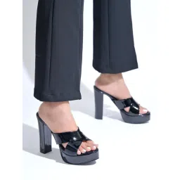 HVNLY by Shoetopia Black 5 Inch Platform Sandals Heels for Women-picture-14