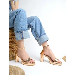 Hvnly by Shoetopia Women's Rose Gold Ankle Strap Sandals-picture-13