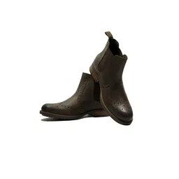 HX London Men Mid Top Textured Brogue Leather Chelsea Boots-picture-41