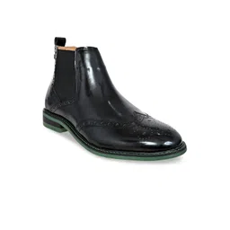 HX London Men Mid Top Textured Leather Block Heel Brogue Regular Boots-picture-10