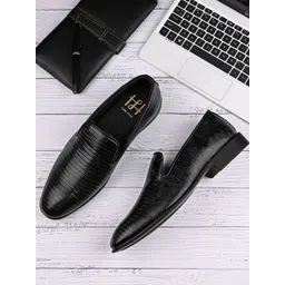 Hydes N Hues Men Black Solid Leather Formal Slip-Ons-picture-38
