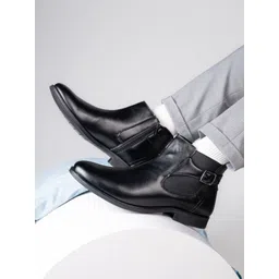 Hydes N Hues Men Casual Block-Heeled Chelsea Boots With Buckle Detail-picture-11